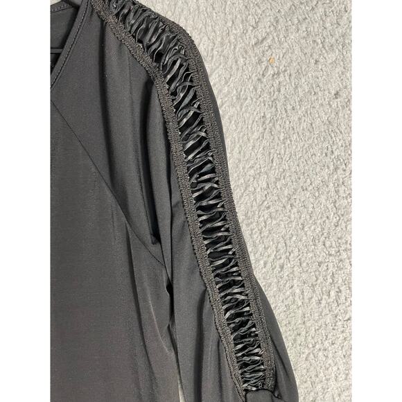 Espresso Ruched Sleeve Scoop Top Women S Charcoal Stretch Knit 3/4 Sleeve - Picture 4 of 8